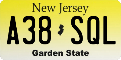 NJ license plate A38SQL