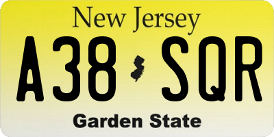 NJ license plate A38SQR