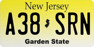 NJ license plate A38SRN