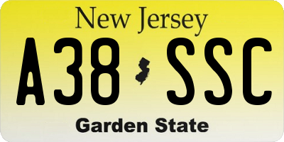 NJ license plate A38SSC