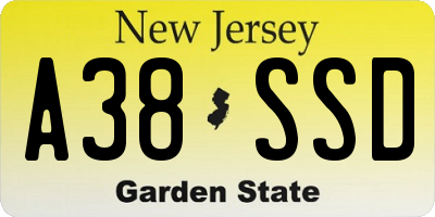 NJ license plate A38SSD