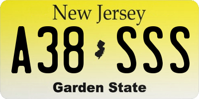 NJ license plate A38SSS