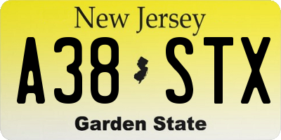 NJ license plate A38STX