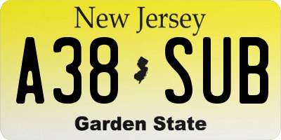NJ license plate A38SUB