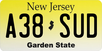 NJ license plate A38SUD