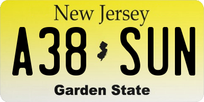 NJ license plate A38SUN