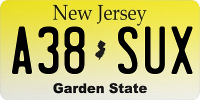 NJ license plate A38SUX