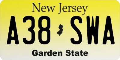 NJ license plate A38SWA