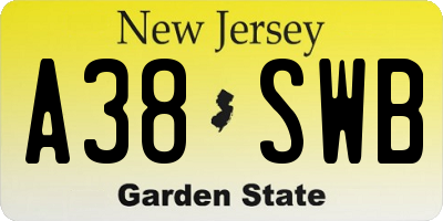 NJ license plate A38SWB