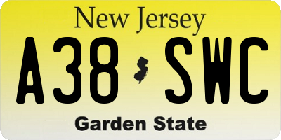 NJ license plate A38SWC