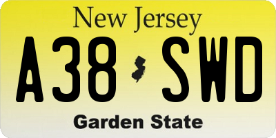 NJ license plate A38SWD