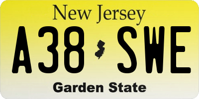NJ license plate A38SWE