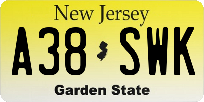 NJ license plate A38SWK