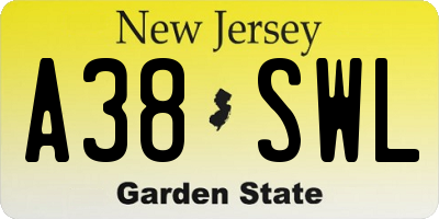 NJ license plate A38SWL