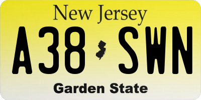 NJ license plate A38SWN