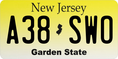 NJ license plate A38SWO