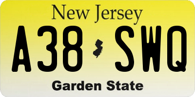 NJ license plate A38SWQ