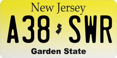 NJ license plate A38SWR