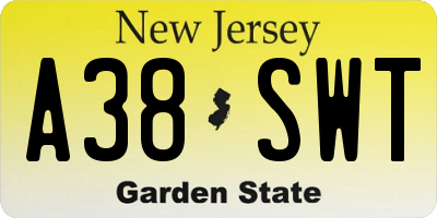 NJ license plate A38SWT