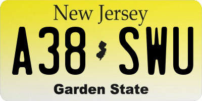 NJ license plate A38SWU