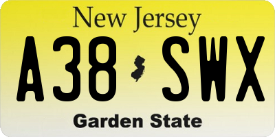 NJ license plate A38SWX