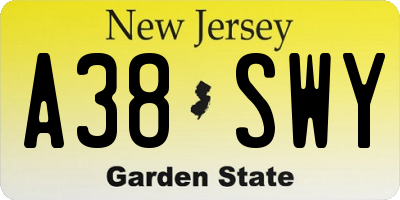 NJ license plate A38SWY