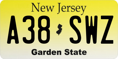 NJ license plate A38SWZ