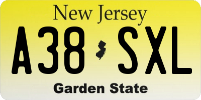 NJ license plate A38SXL