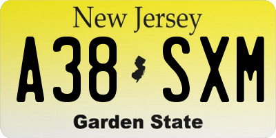 NJ license plate A38SXM