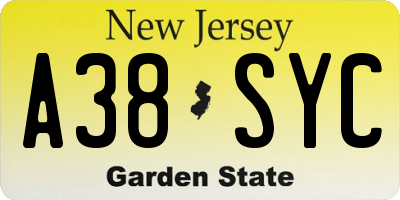 NJ license plate A38SYC