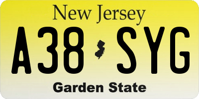 NJ license plate A38SYG