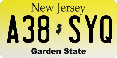 NJ license plate A38SYQ