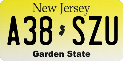 NJ license plate A38SZU