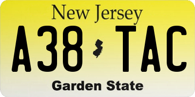 NJ license plate A38TAC