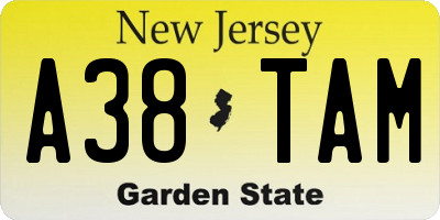 NJ license plate A38TAM