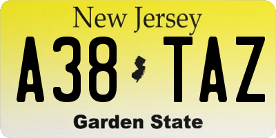 NJ license plate A38TAZ