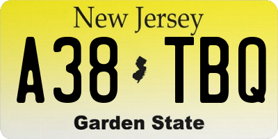 NJ license plate A38TBQ