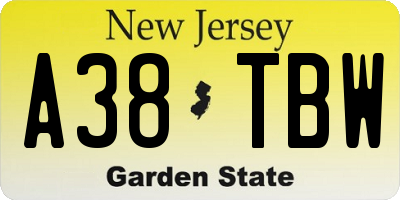 NJ license plate A38TBW