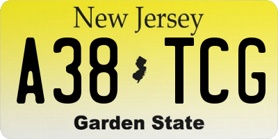 NJ license plate A38TCG