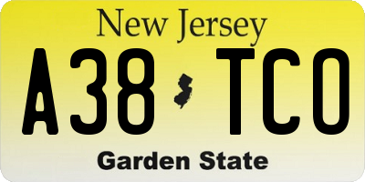 NJ license plate A38TCO