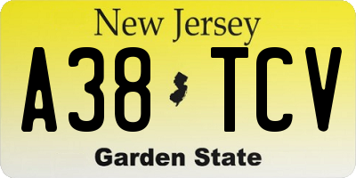 NJ license plate A38TCV
