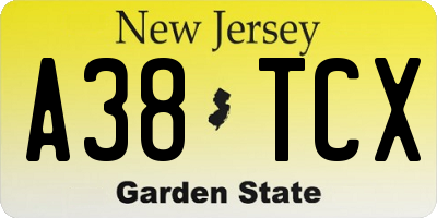NJ license plate A38TCX