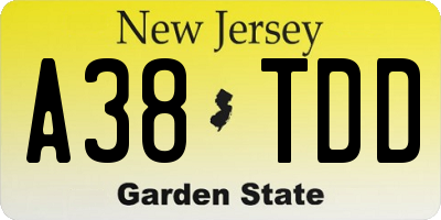 NJ license plate A38TDD