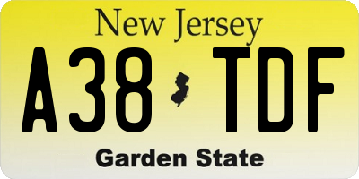 NJ license plate A38TDF