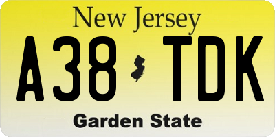 NJ license plate A38TDK