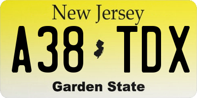NJ license plate A38TDX