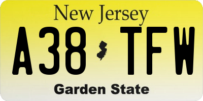 NJ license plate A38TFW