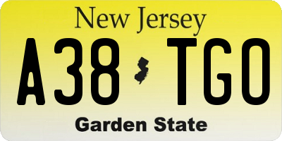 NJ license plate A38TGO