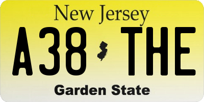 NJ license plate A38THE