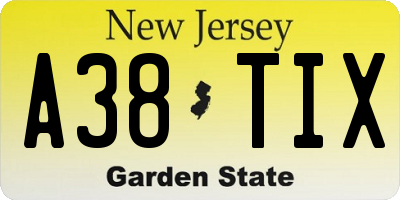 NJ license plate A38TIX